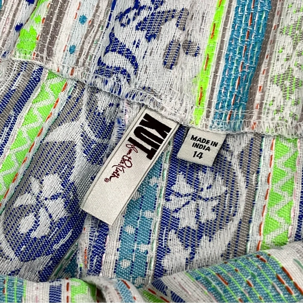 Kut From The Kloth Womens 14 Boho Shorts Blue Green Stripe Print Mid Rise